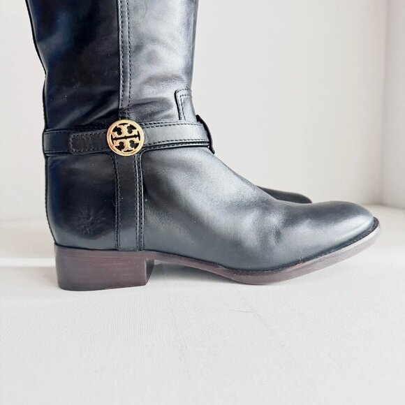 Tory Burch Black Leather Tall Riding Boots 9M - Picture 2 of 11
